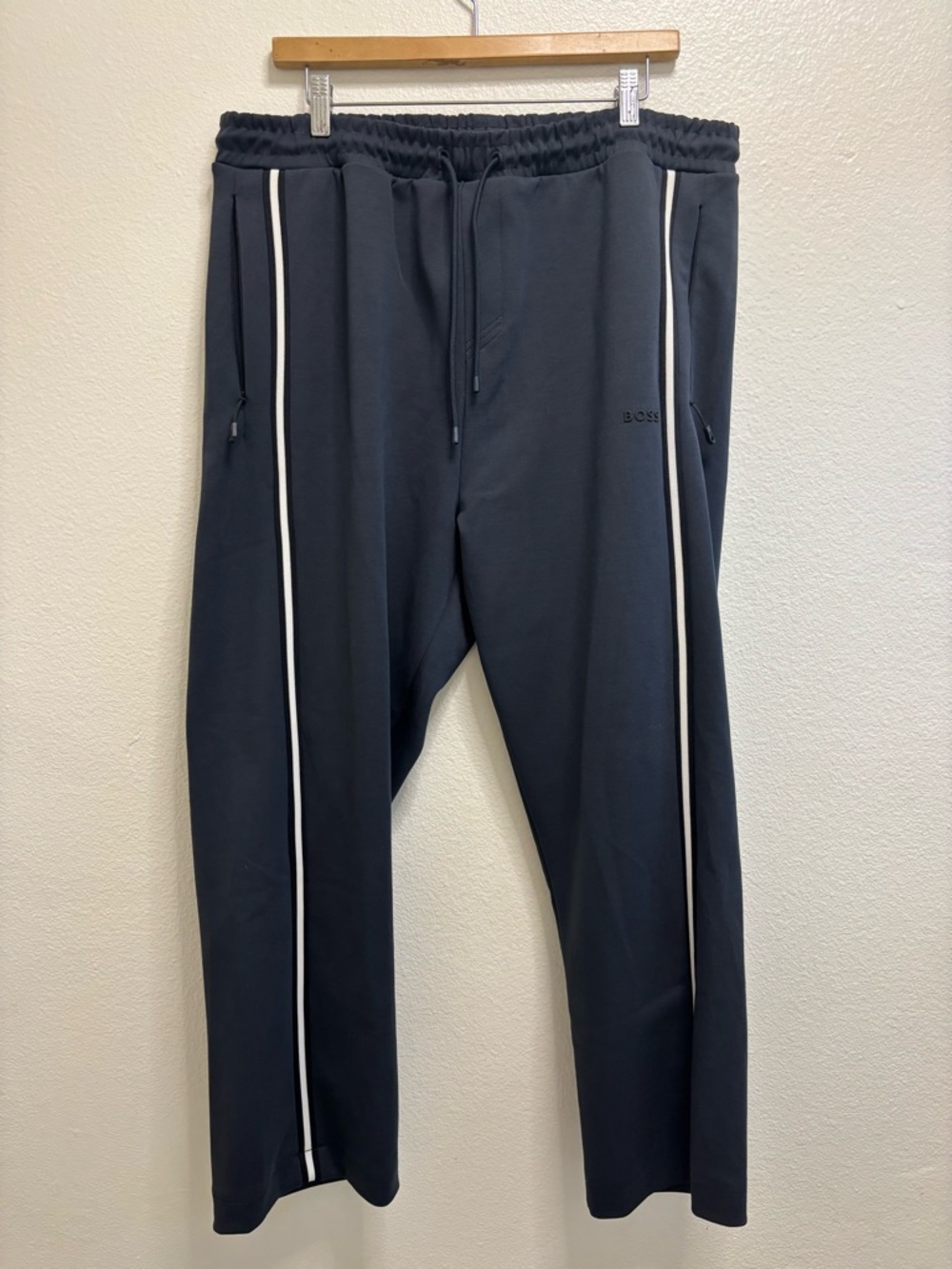 Boss Men’s Dark Navy Joggers with White Side Piping
